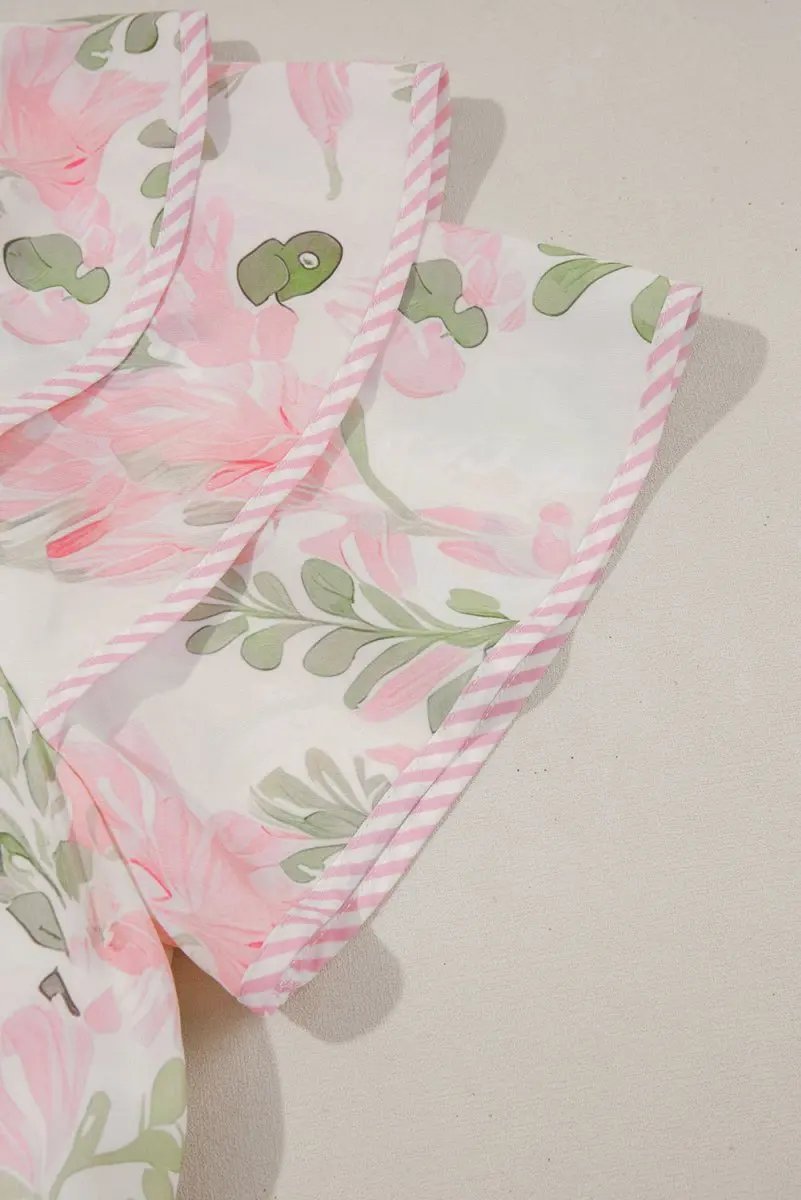 Pink Floral Contrast Edge Layered Short Sleeve Mini Dress - Love Salve